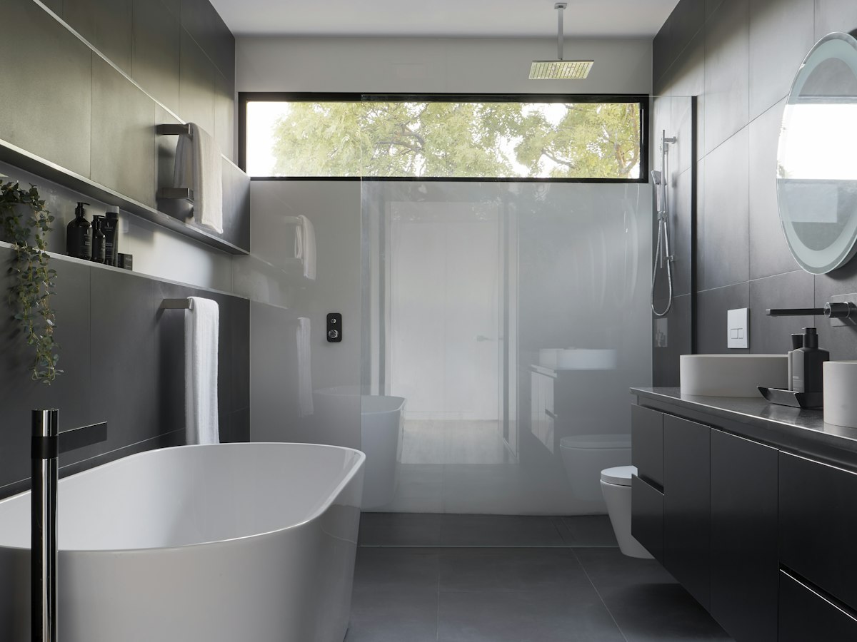 Spa-like bathroom interior with contemporary finishes